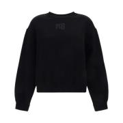 Alexander Wang Räfflad Bomullsweatshirt med Logotyp Gray, Dam