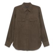 Tom Ford Slim Fit Militär Twill Skjorta Brown, Herr