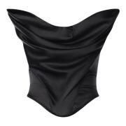 Magda Butrym Svart Axelbandslös Satin Korsett Bustier Black, Dam