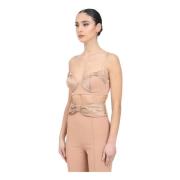 Elisabetta Franchi Sensuell Nude Bustier Top Beige, Dam