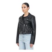 ONLY Svart Bikerstil Läderjacka Black, Dam