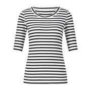 Marc Cain Randig T-shirt, Kort Ärm, Rund Hals Black, Dam