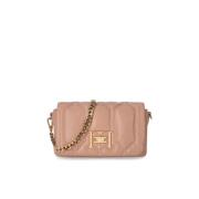 Elisabetta Franchi Nude Puffy Crossbody Väska med Guldiga Detaljer Bei...