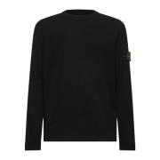 Stone Island Svart Bomull Crewneck Tröja Black, Herr