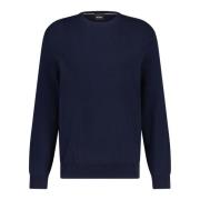 Hugo Boss Finstickad Pullover Regular-Fit Rund Hals Blue, Herr