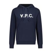 A.p.c. Logo Print Hoodie Stiligt Komfort Blue, Herr