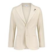 Lardini Stickad Blazer Klassisk Revers Fickor Beige, Herr