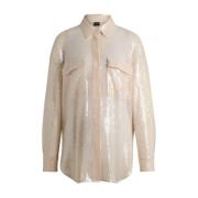 Hugo Boss Paillett Avslappnad Blus Beige, Dam