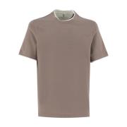 Brunello Cucinelli Kontrastinsats T-shirt med Överlappande Effekt Brow...