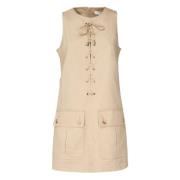 Chloé Beige Mini Förklädesklänning med Snörning Beige, Dam