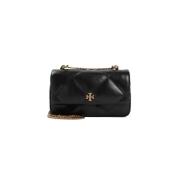 Tory Burch Svart Axelväska med Tonal Sömn Black, Dam