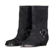 Isabel Marant Läder Biker Boots med Silverdetaljer Gray, Dam