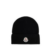 Moncler Svart Bomullsbeanie med Logopatch Black, Unisex