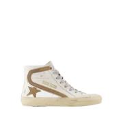 Golden Goose Vita Läder Slide Sneakers med Mässingsdetaljer White, Dam