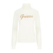 Guess Logo Broderad Rullkrage Tröja White, Dam