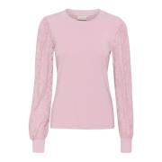 Kaffe Feminin Jerseyblus med Spetsärmar Pink, Dam