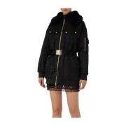 Elisabetta Franchi Aviator Pufferjacka i Svart Satin Black, Dam