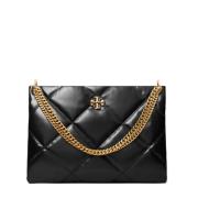 Tory Burch Svart läder axelväska med dubbel T-motiv Black, Dam