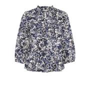 Part Two Navy Rose Print Blus med Volang Multicolor, Dam