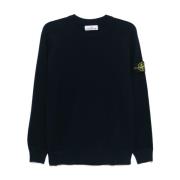 Stone Island Blå Crew Neck Sweater med Compass Badge Blue, Herr