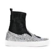 Chiara Ferragni Collection Metallic Sneakers Sock Gray, Dam