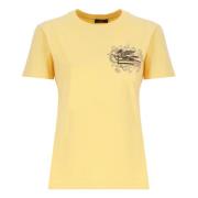 Etro Gul Bomull Crewneck T-shirt med Logotyp Yellow, Dam