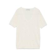 Ermanno Scervino Vit Rhinestone V-ringad T-shirt White, Dam