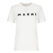 Marni Vit Bomull Crewneck T-shirt med Logo White, Dam