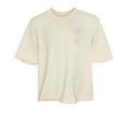 Ami Paris Räfflad Rund Hals T-shirt Beige, Herr