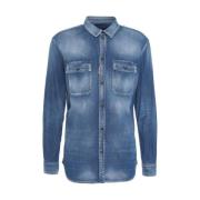 Dsquared2 Blå Denim Skjorta Casual Distressed Look Blue, Herr