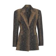 Norma Kamali Gul Orm Mönster Blazer Brown, Dam