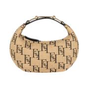 Elisabetta Franchi Liten Hobo Väska i Jacquard Raffia Yellow, Dam