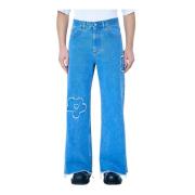 Marni Blomster Patch Wide-Leg Jeans Blue, Herr