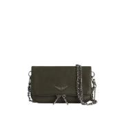 Zadig & Voltaire Khaki läderclutch med strassvingar Green, Dam