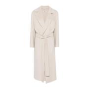 Max Mara Bältad Beige Kappa med Sidoslitsar White, Dam