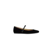 Tod's Svarta Velvet Ballerinaskor med T Logo Black, Dam