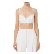 Elisabetta Franchi Satinbågar Lätt Crepe Topp White, Dam