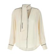 Elisabetta Franchi Vit Georgette Blus med Scarf Detalj White, Dam