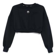 Marine Serre Måne Logo Cropped Sweatshirt Blue, Dam