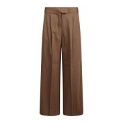 Max Mara Flanell Wide-leg Byxor med Veck Brown, Dam