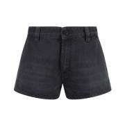 Miu Miu Monokrom Denim Shorts med Fickdetaljer Gray, Dam