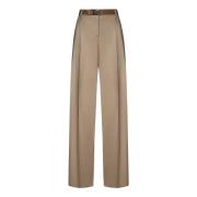 Max Mara Beige Byxor med Eco-Läderbälte Beige, Dam