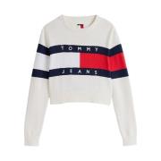 Tommy Jeans Färgblock Rund Hals Tröja White, Dam