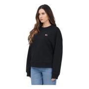 Tommy Jeans Svart Crewneck Tröja Modern Passform Black, Dam