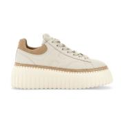 Hogan Beige Sneakers med Mocka Paneler Beige, Dam