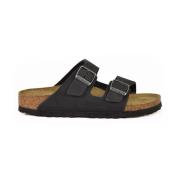 Birkenstock Läder Slide Sandaler med Gummisula Black, Dam