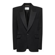 Saint Laurent Svart Ull Peak Revers Jacka Black, Dam