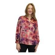 2-Biz Blommig Smock Blus med V-Hals Multicolor, Dam