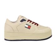 Tommy Jeans Lädersneakers med gummisula Beige, Dam