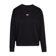 Tommy Jeans Logo Patchad Bomullströja Black, Dam